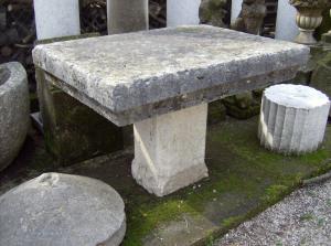 Rectangular bush-hammered Biancone marble table